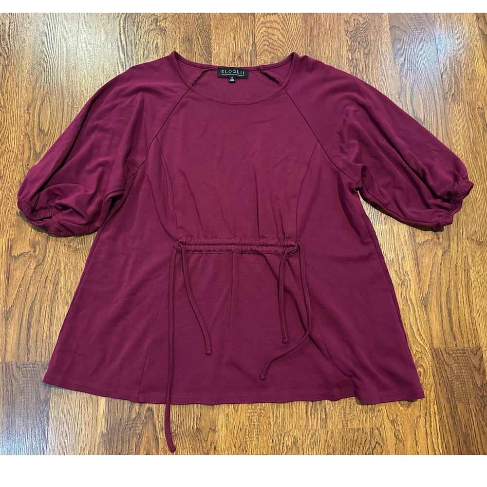ELOQUII Women’s Puff Sleeve Top with Adjustable Waist – Plum – Size 16 Elevated